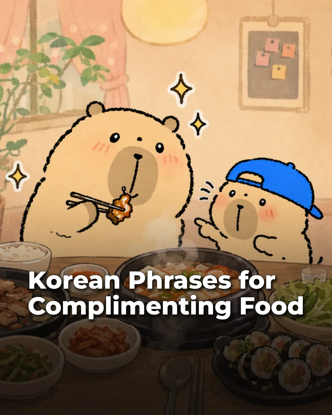 Korean Phrases for Complimenting Food Instagram phrase list cover