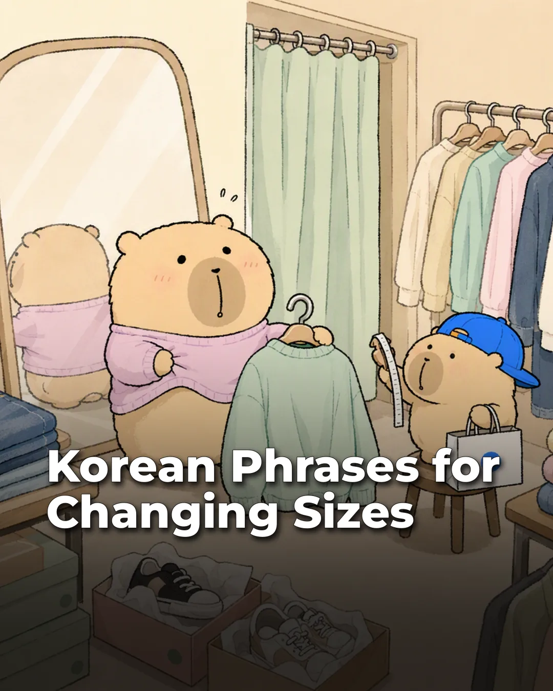 Korean Phrases for Changing Sizes Instagram phrase list cover
