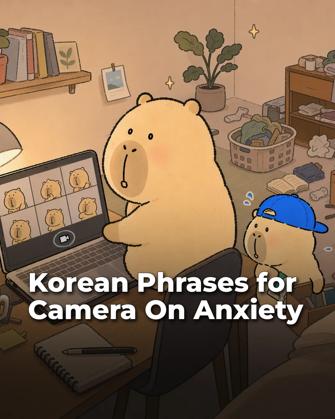 Korean Phrases for Camera On Anxiety Instagram phrase list cover