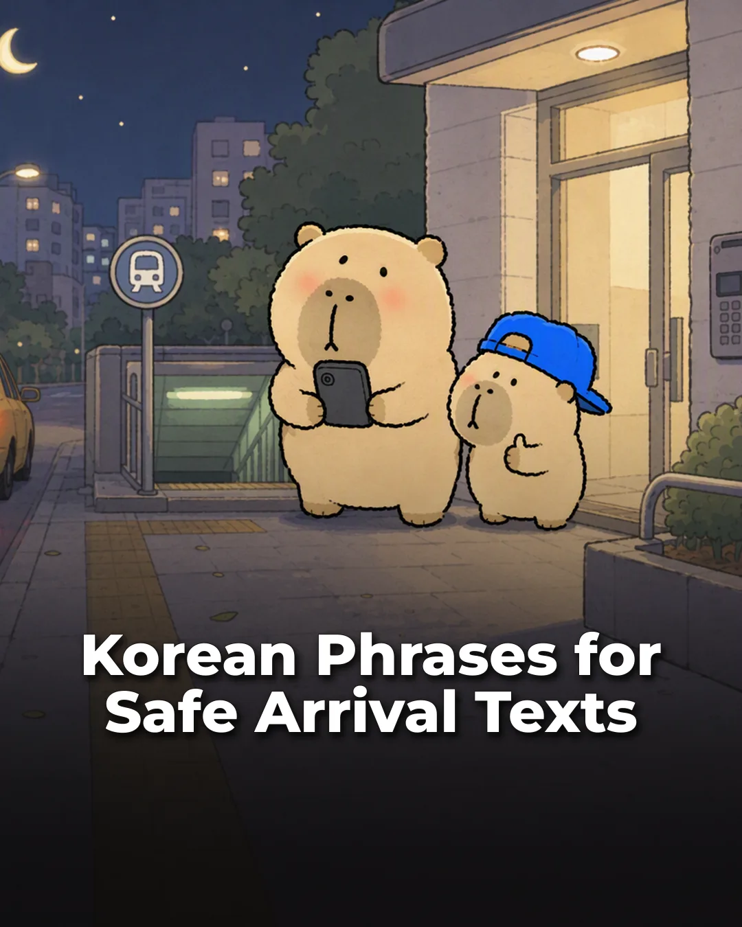 Korean Phrases for Safe Arrival Texts Instagram phrase list cover