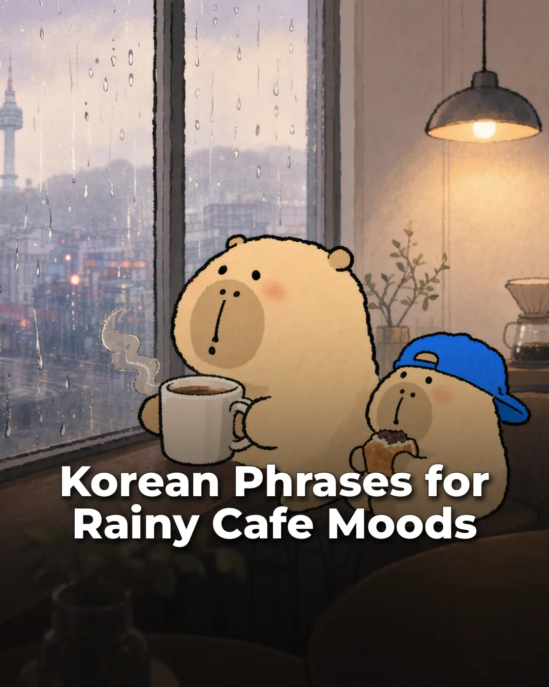 Korean Phrases for Rainy Cafe Moods Instagram phrase list cover