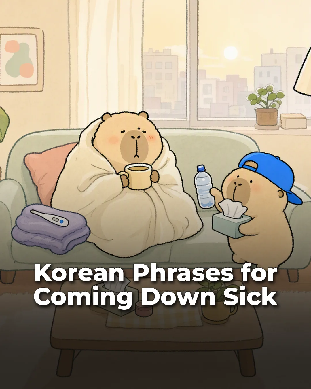 Korean Phrases for Coming Down Sick Instagram phrase list cover