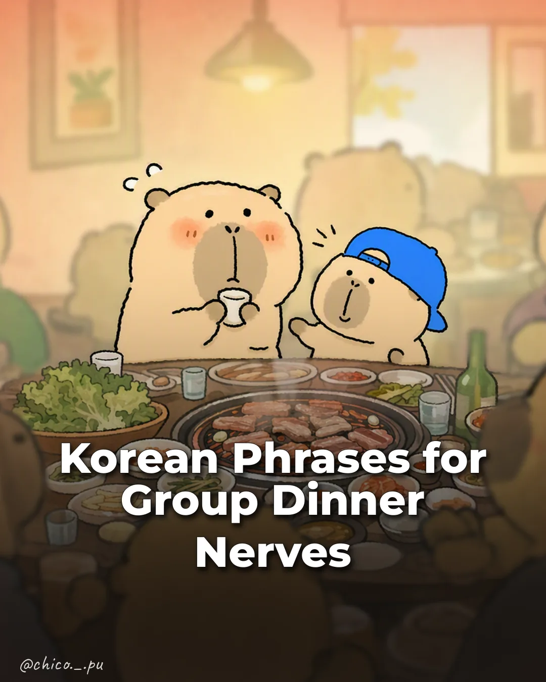 Korean Phrases for Group Dinner Nerves Instagram phrase list cover